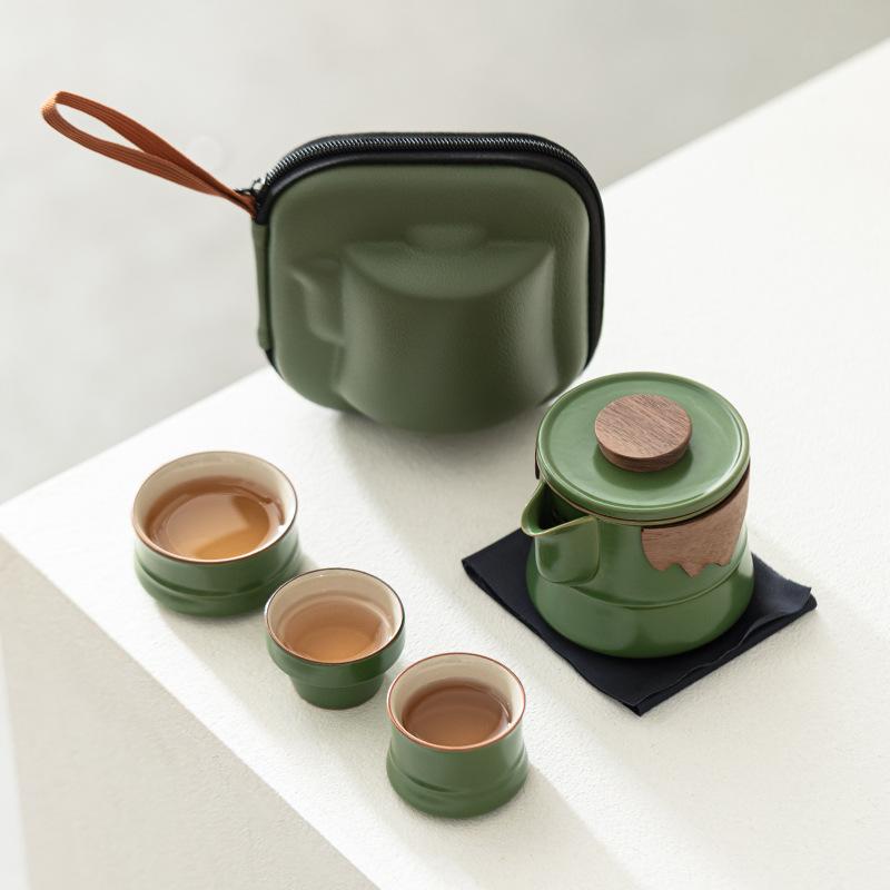 

Bamboo sound hand grab pot travel tea set portable outdoor camping tea cup one pot four cups express cup