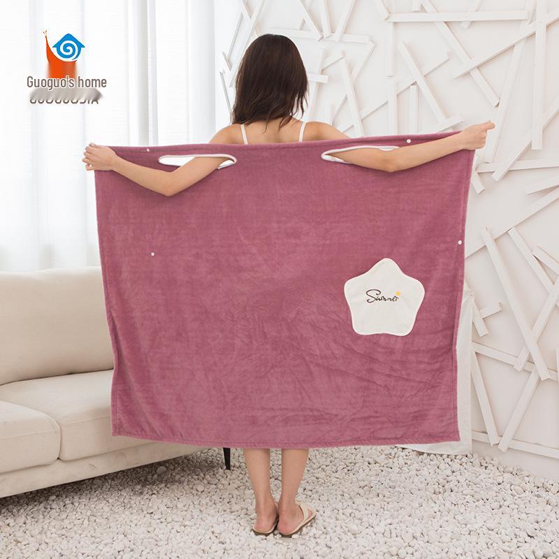 Star Bathrobe Coral Fleece Women's Wearable Towel – Thick, Absorbent, Versatile with Straps