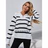 Womens High Neck Striped Knit Sweater With Zipper Front Loose Fit Long Sleeve Pullover Winter Office Wear