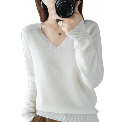 RAKUKOU Knit Long Sleeve Sweater for Solid Highly Easy To Mix and Simple Style Women's Top, Fall/Winter, V-Neck, Wool-Like Texture, Layering, Color,