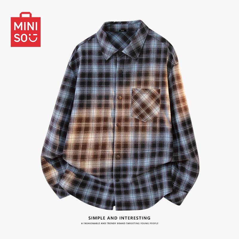 MINISO Унисекс клетчатая фланелевая рубашка с длинным рукавом 2XL