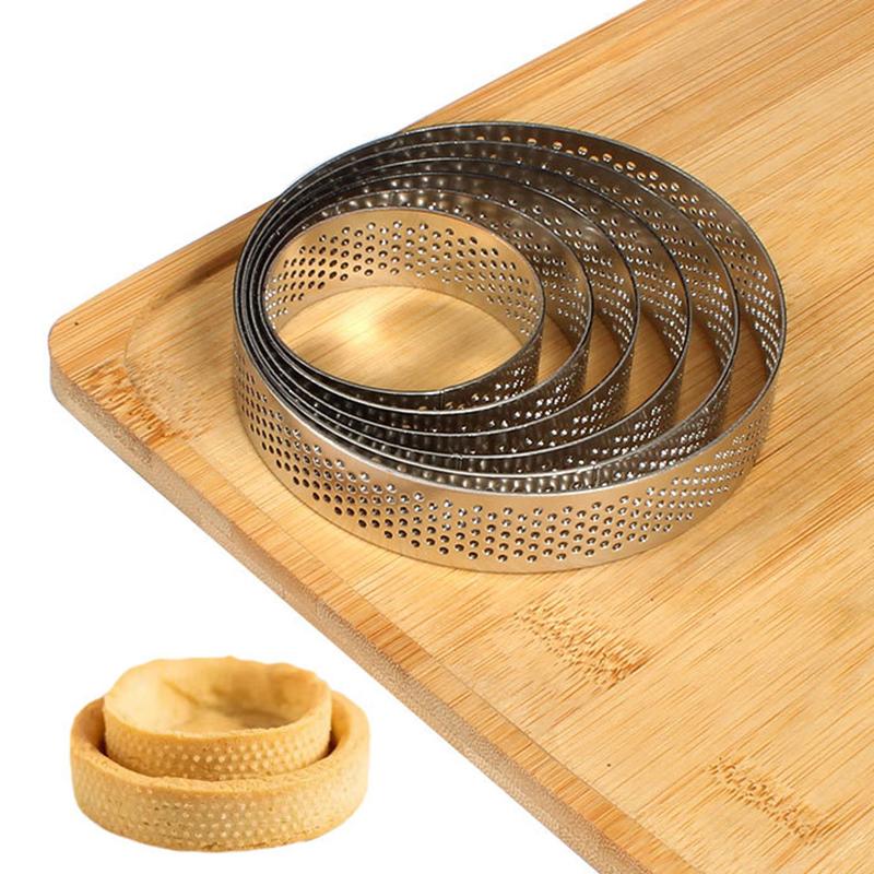 5 Stück runde Tortenringe aus Edelstahl, hitzebeständig, perforierte Formen, DIY-Mousse, Obstkuchen, Törtchen, Donutform, Küchenwerkzeuge