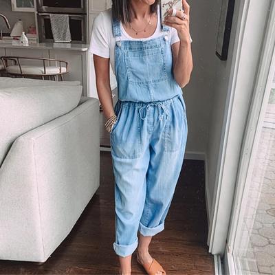 Moda donna senza maniche in denim a vita alta ampia estate