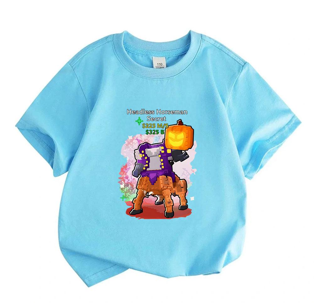 Kids Boys Girls 100% Cotton Crew Neck Short Sleeve T-Shirt, Funny Pixel Headless Horseman Pumpkin Print Casual Halloween Tees for Children Daily Wear