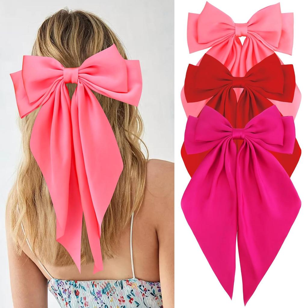 3Pcs Women Elegant Bow Ribbon Hair Clips Solid Color Satin Bowknot Clips Girls Korean Hairpins Party Headdress Hair Accessories