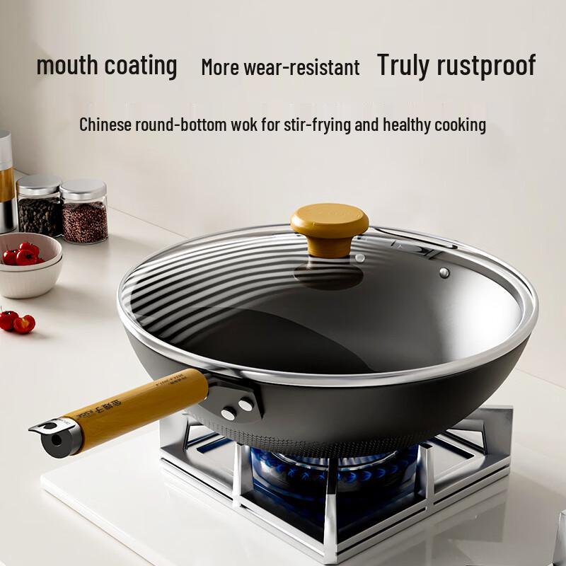 Jinsaozi Traditional Chinese Iron Wok 2-Piece Set