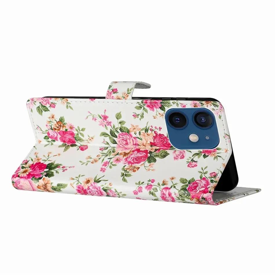 Cute Rose Flower Painted Case for Samsung Galaxy A22 A21S A15 A16 A17 A20 A20E A23 A24 A25 A26 A30 A30S A32 5G Cash Wallet Coque