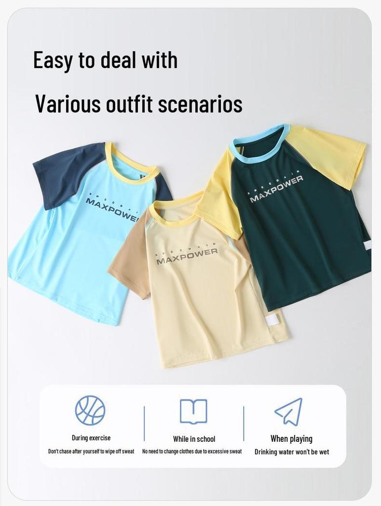 Ice Silk Boys' Quick-Dry Summer T-Shirt - Cooling, UV50+ Sun Protection, Short Sleeve for Kids, Sport & Outdoor Wear