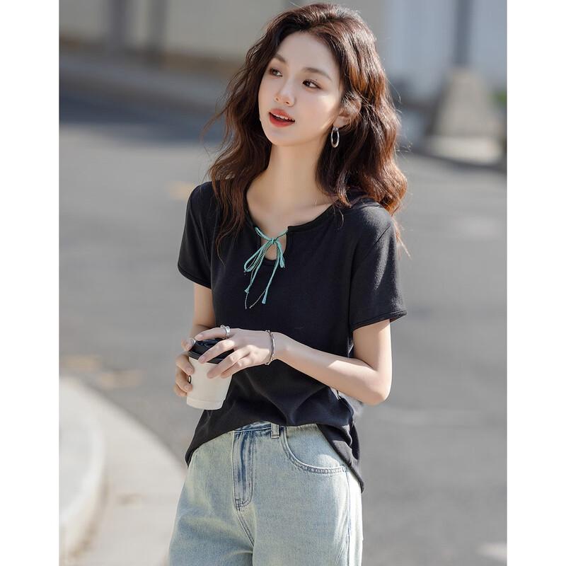 Demana Cloud Cotton Tie-Neck Knit T-Shirt L