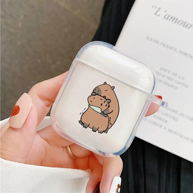 Süßes Cartoon-Capybara-Paar Kopfhörerhülle Für Apple AirPods 4 3 2 1 Klare Schutzhüllen Für AirPods Pro 2 Tierhülle