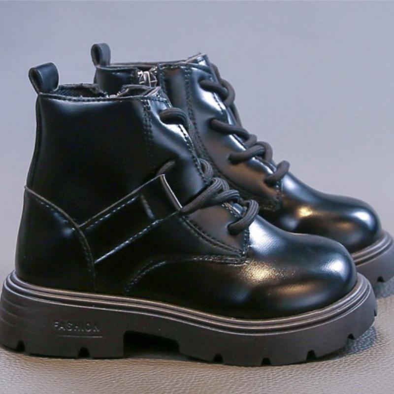 Girls' Handsome Leather Boots Fashionable and Comfortable Leather Shoes Fashionable and Versatile Short Boots Plush Cotton Boots