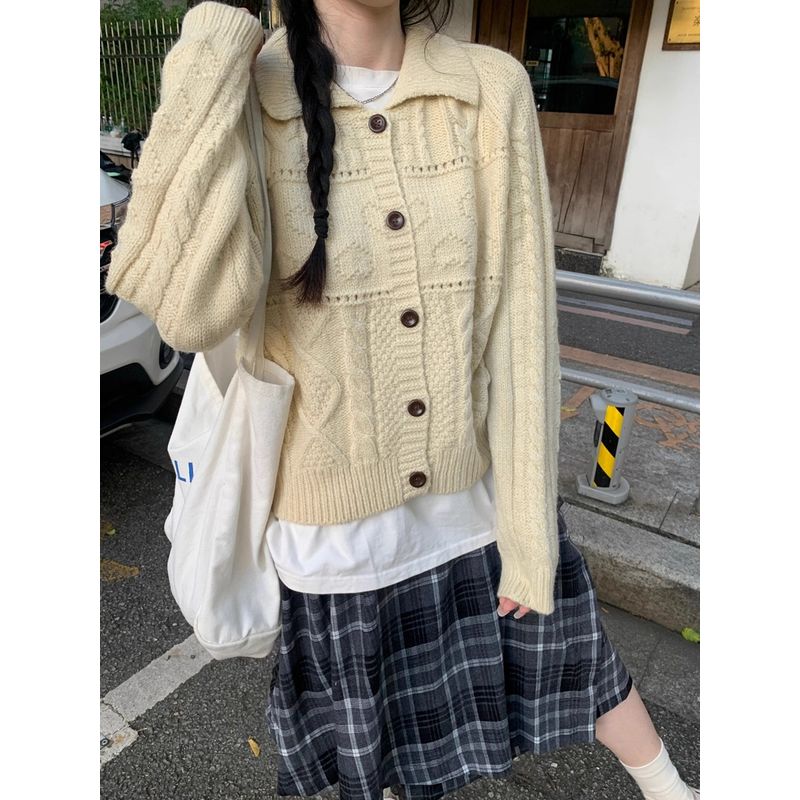 Kumikumi Sweet Style Purple Niche Age-Reducing Temperament Long Sleeve Knit Women Clothes Autumn Loose All-Match Top