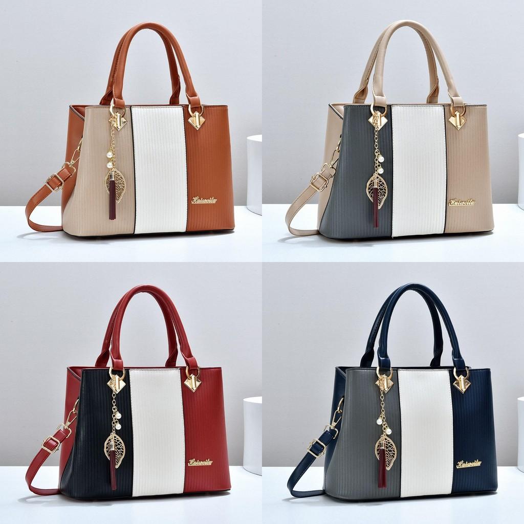Crossbody Pu Tote Bag With Color Block Design For Daily Use
