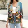 Women's Casual Fashion Floral Print Button 3/4 Sleeve Cardigan Top