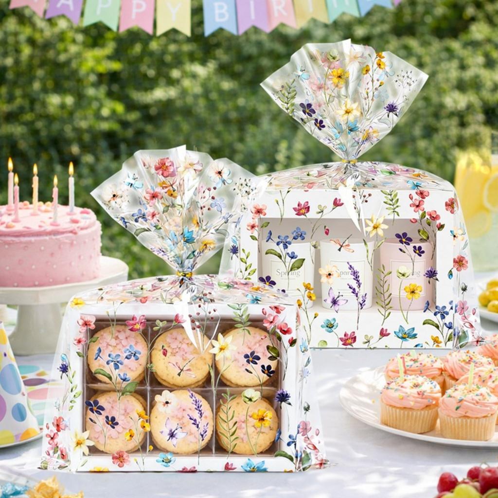 Spring Wildflower Candy Bag, Spring Theme Flat Mouth Packaging Bag, Picnic Party Birthday Gift Bag