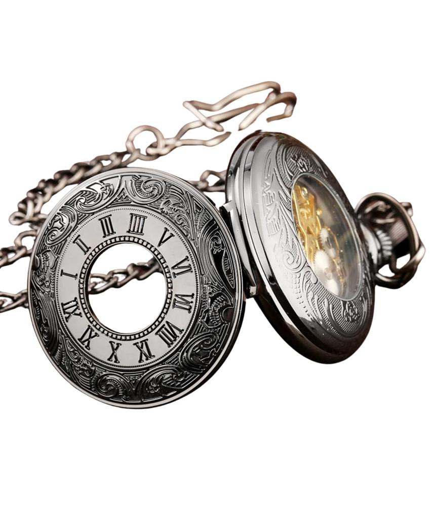 Pocket Watch Antique Style Manual Winding Vintage Skeleton Antique Hunter Case Half Hunter Retro Case Gold (black Index)