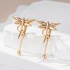 Fashion Glossy Dragonfly Long Drop Earrings For Women  Rose Gold Color Natural Zircon Accessories Daily Fine Jewelry