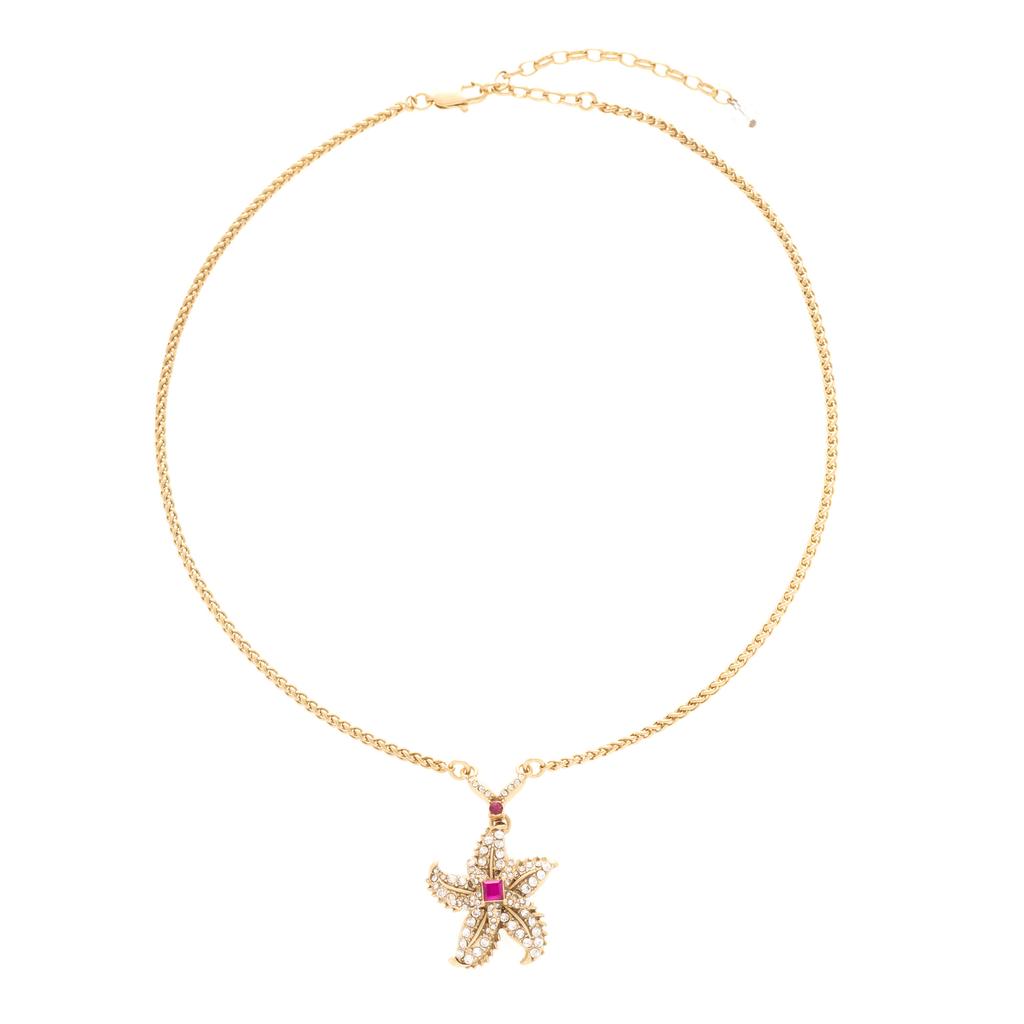 Light Luxury Copper Alloy Gold-Plated Rotating Starfish Necklace, Female Light Luxury Full Diamond Niche Design High-End Necklace