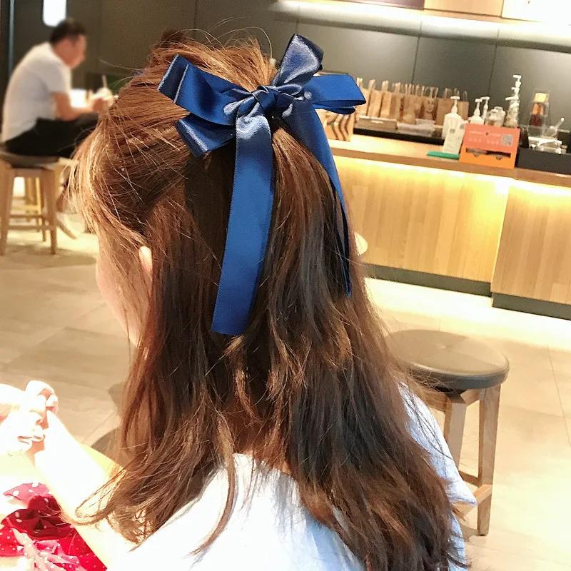 Fashion Korean BowKnot Hair Ties Scrunchies Women Girls Elastic Hair Bands Band Long Ribbon Bow Ponytail Accessories