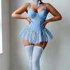 European and American New Pure Desire Sexy Underwear Steel Ring Suspender Mesh Bow Pajamas