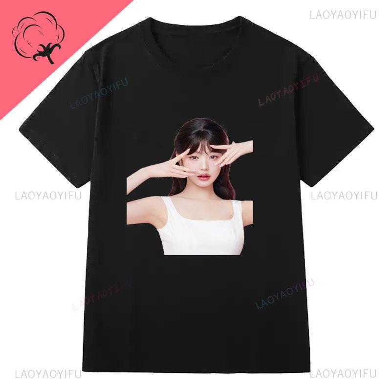 Korea Famous Star Jang Wonyoung Portrait Fans Shirt Trendy Casual Popular Fashion Pure Cotton Short Sleeve Camisa Y2k Clothes