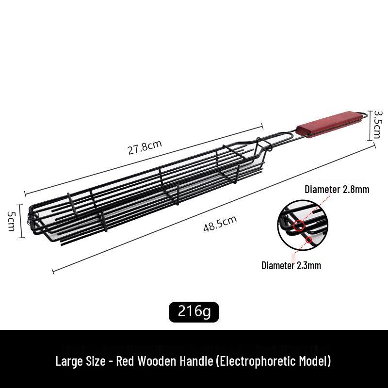 Iron Stainless Steel BBQ Grilling Basket with Wooden Handle