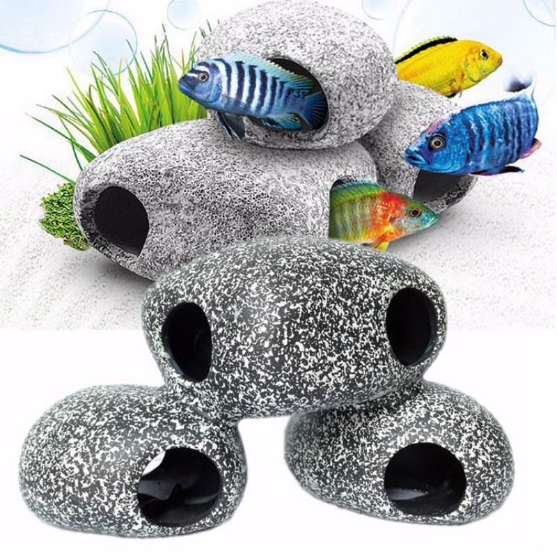Stone Aquarium Fish Tank Pond Ornament Decoration Shrimp Breeding Rock Cave Ceramic Stones Akvaryum