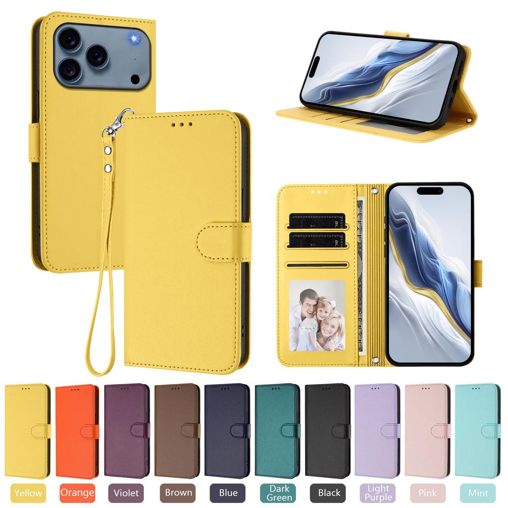 Einfarbiges Portemonnaie Leder Flip Case Für iPhone 12 13 14 15 16 17 Pro Max 17 Air 16E 16 15 14 Plus 12 13 Mini Handyhülle Funda