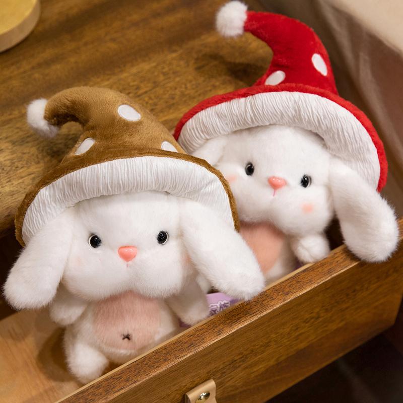 Oreiller Lapin Doux à Câliner avec Chapeau Champignon Coussin Déco Maison Cosy Cadeau Abordable