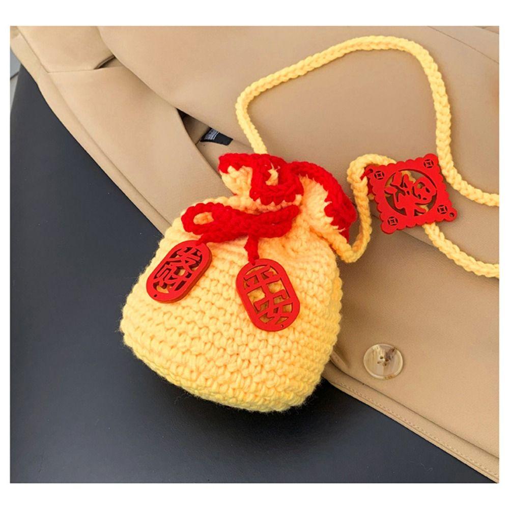Kintted New Year Shoulder Bag Lace Up Lucky Crossbody Bag Kawaii Children's Messenger Bag Children