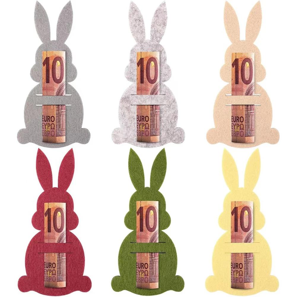 6Pcs DIY Easter Rabbit Cash Holder Unique Cotton Cloth Bunny Money Holder Ornaments Easter Money Holder Cards