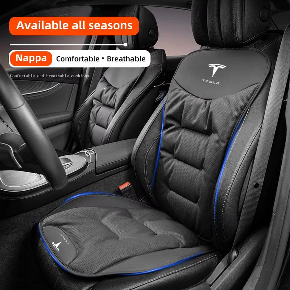 AMJ1 Car Seat Cushion Cover For Tesla Model 3 S X Y Juniper Cybertruck Breathable Nappa Leather Seat Protection Pad Car Accessories