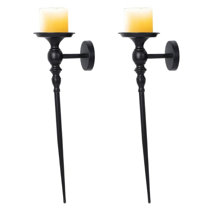 Pár 2 černých kovových nástěnných svícnů s detaily žezla Sofistikovaná dekorace pro ložnici a jídelnu