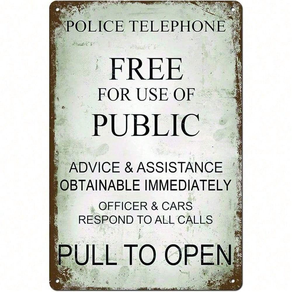 

Vintage Police Phone Box Metal Poster, Wall Art for Bar Garage Man Cave Gift