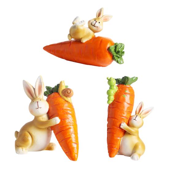 Osterhasenfigur Niedlicher Hase mit Karotte Skulptur Handgefertigte Harz Tierstatue für Innen Außen Garten Rasen Hof Balkon Heim Tischdeko