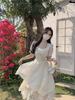 Summer New Design Short-sleeved Dress Women's French Niche Waist Coffee Break Long Dress Sweet Long Skirt