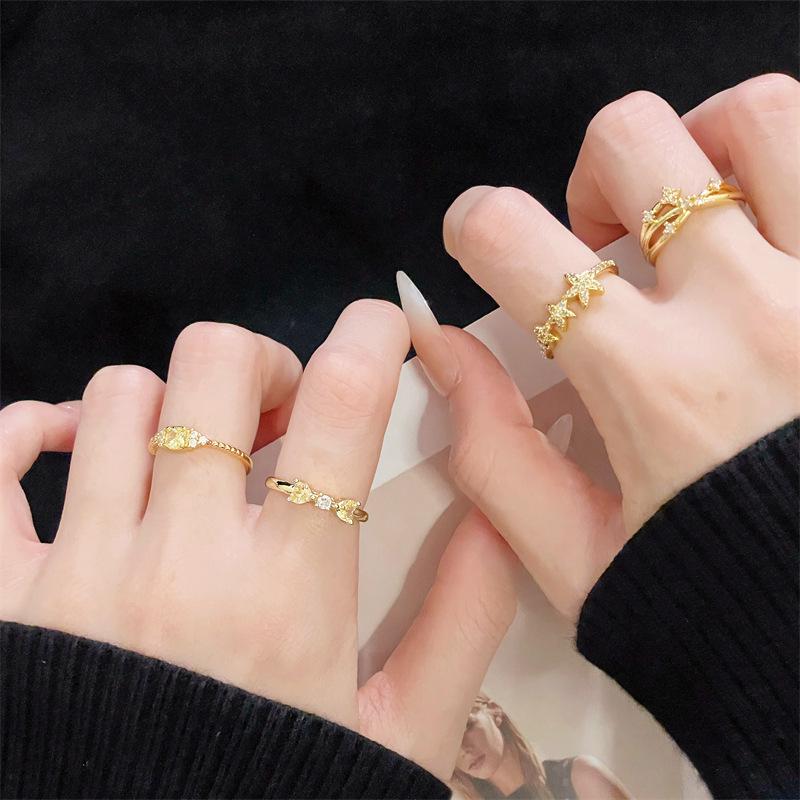 Mittelalterlicher Gold Retro Kleiner Gelber Diamant Zir*****Stiftring Modisch Und Schlicht Personalisierter Zeigefingerring