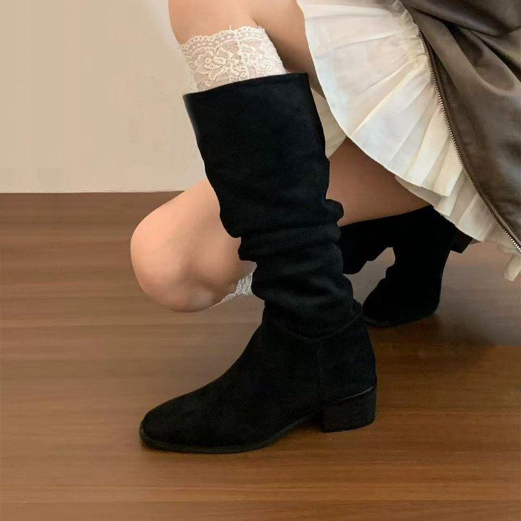 European and American heightening stack boots pleated high-heeled knight boots western cowboy boots women's 2025 autumn boots