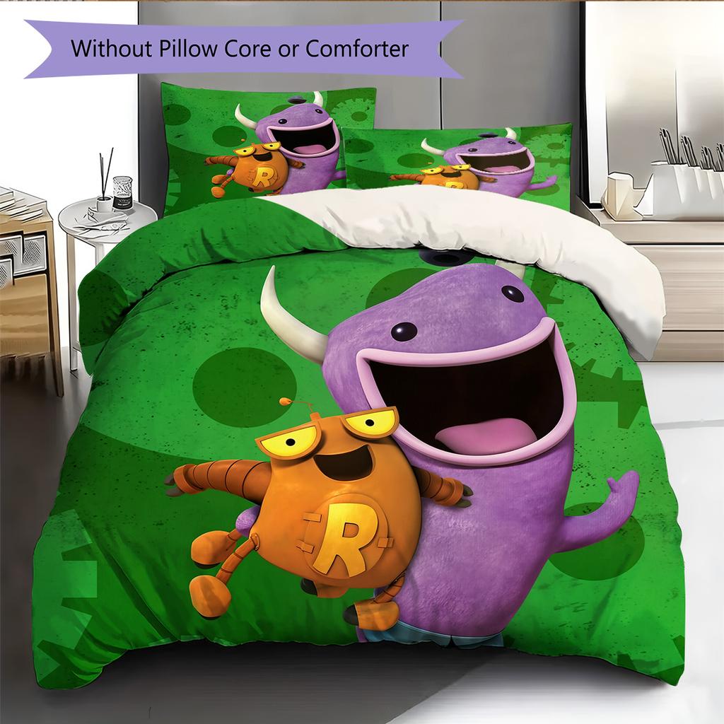 Loba and Purple Monster Pattern Bedding Quilt Set Home Decoration Gift (1 * duvet cover + 2 * pillowcase without core)