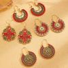 Bohemian Carved Hollow Heart & Geometric Semicircle Earrings