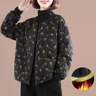 Winter Quilted Thickened Jacket, Floral Cotton-padded Jacket, Loose Large-size Printed Casual Western-style Cotton-padded Jacket