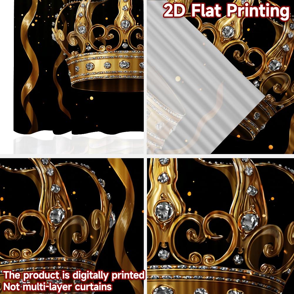 Set Of 2 Flat Printing Scene Curtain Golden Royal Crown Digital Printed Polyester Drapes Family Party Decoration Living Room Curtains Made Great