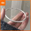 Xiaomi Kadın Erkek için %100 Masif 925 Ayar Gümüş Retro Bileklik Parlak Dar Düz Bileklik Doğum Günü Hediyesi