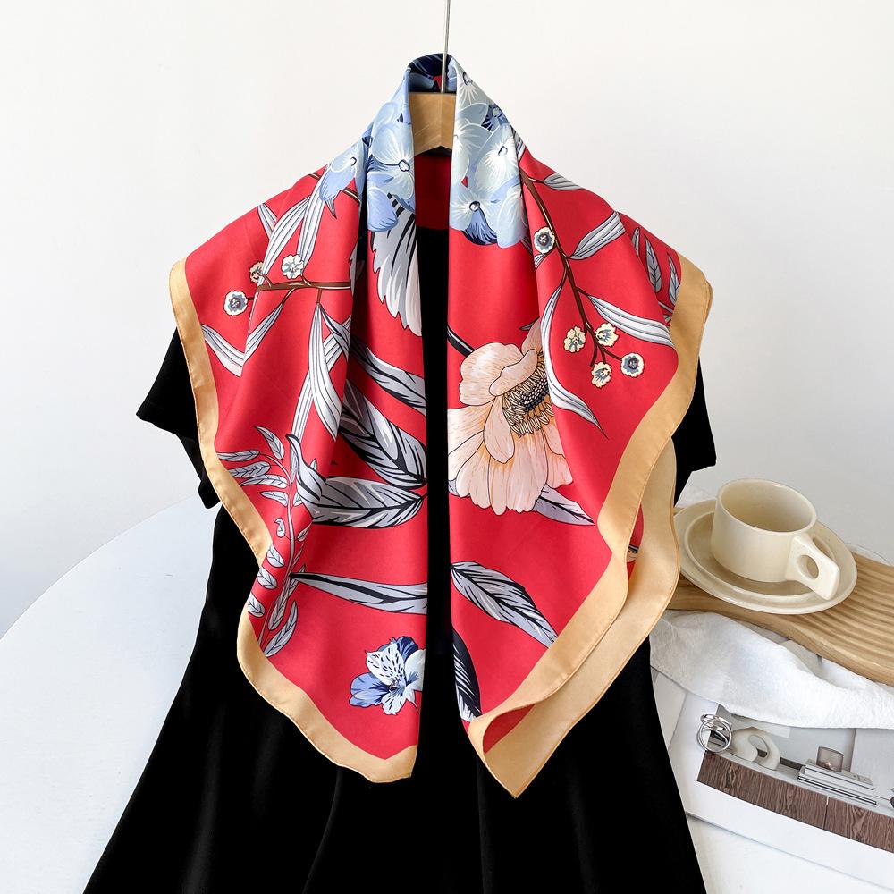 Hedvábný šátek Květinový design Vznešený a elegantní Prodyšný Čtvercový šátek Šál Vázání do vlasů Keprový Silný a tenký Šátek na ochranu před sluncem