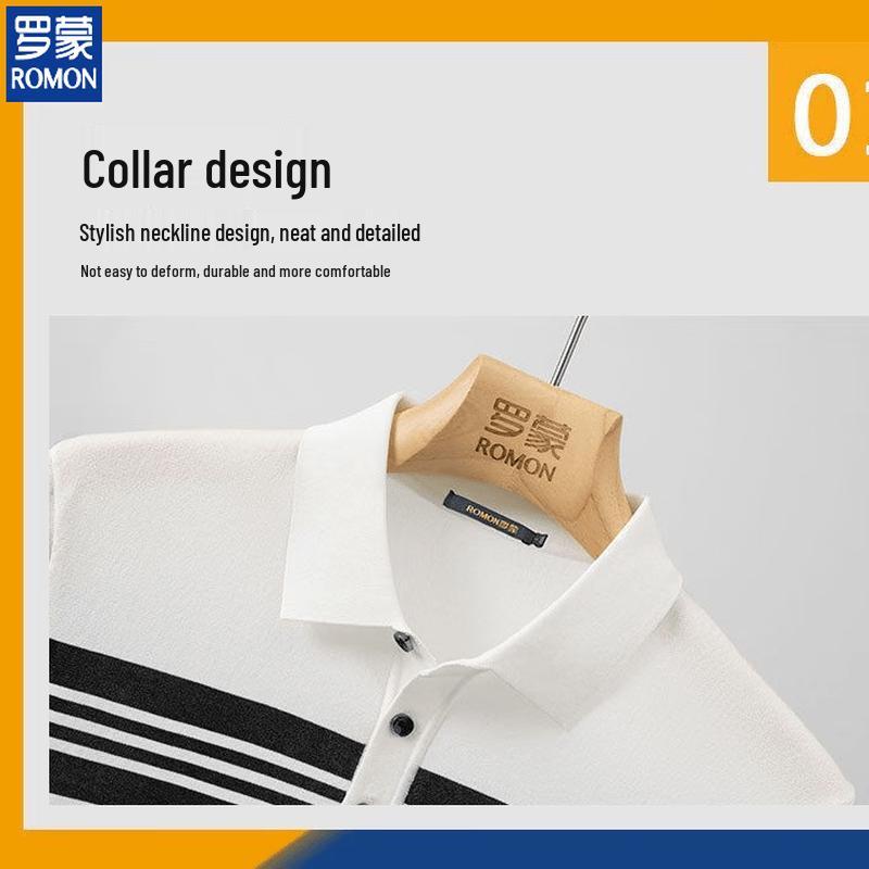 ROMON Men's Lyocell Silk Blend Striped Polo Shirt