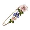 Brooch Pin 3D Flower Decor Scarf Pin with Rhinestone Inlay Thick Stable Lock Anti-exposure Suits Coats Sweaters Pin