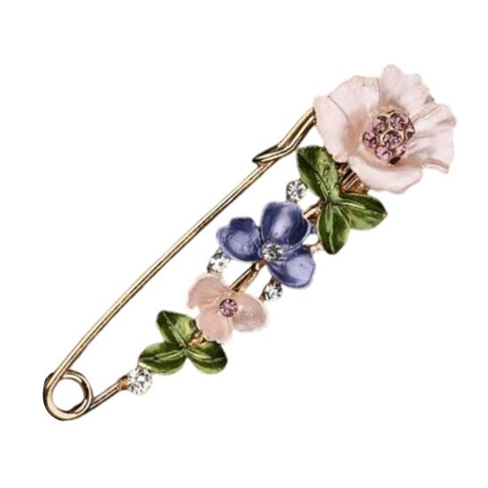 Brooch Pin 3D Flower Decor Scarf Pin with Rhinestone Inlay Thick Stable Lock Anti-exposure Suits Coats Sweaters Pin