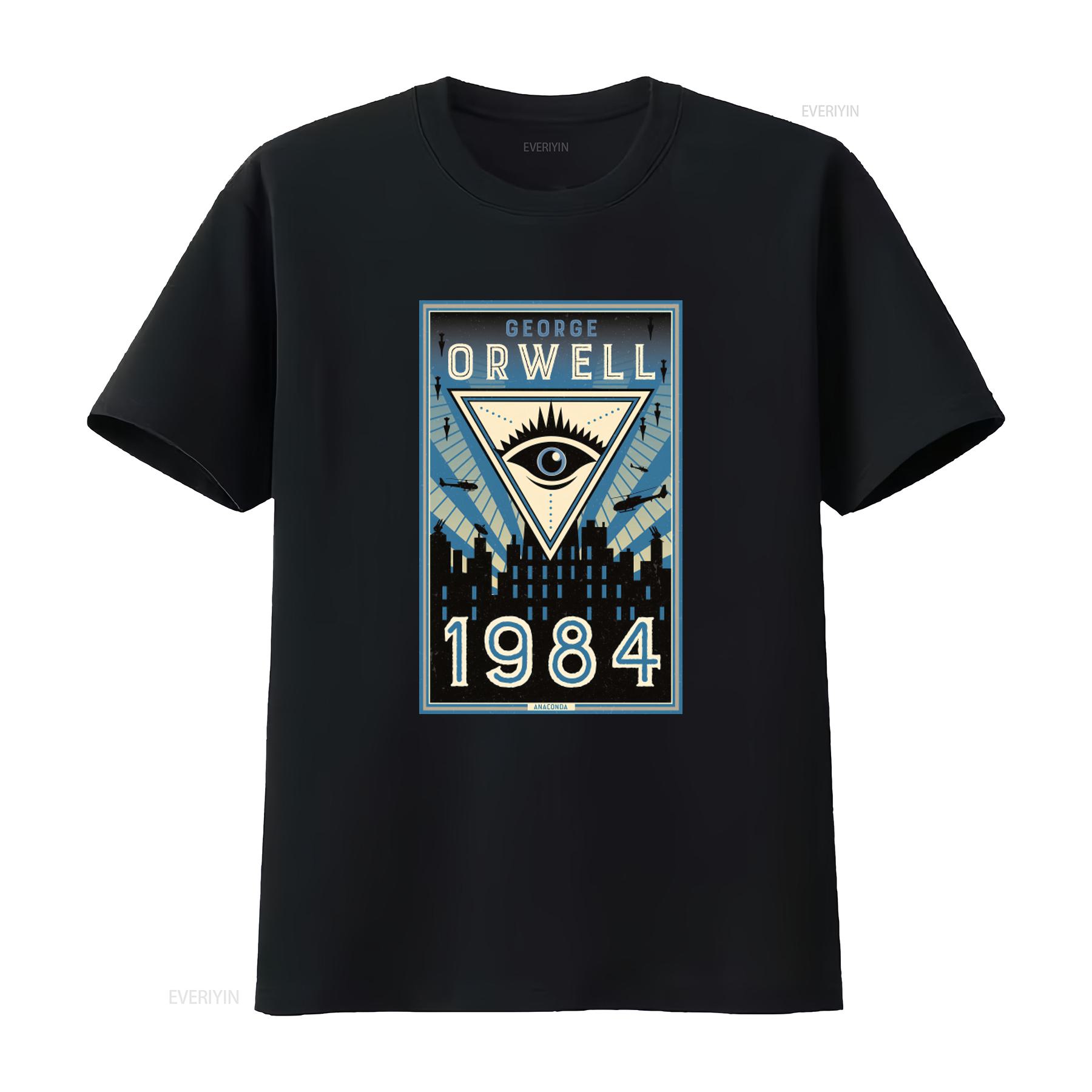 

George Orwell 1984 Big Brother Eye Design T Shirt for Retro Style vintage Washed graphic fashion Slightly Versatile 4XL