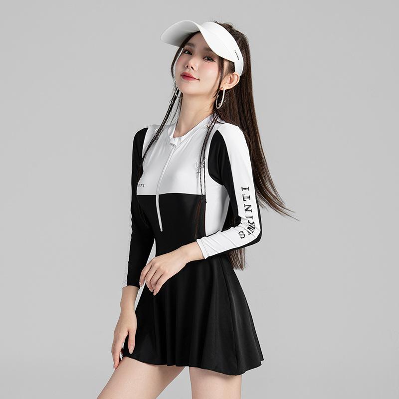 Long Sleeve Swimsuit Belly Skinny Swimsuit Conservative Student Wetsuit Long Sleeve One-piece Swimsuit Sports Swimsuit M чёрный