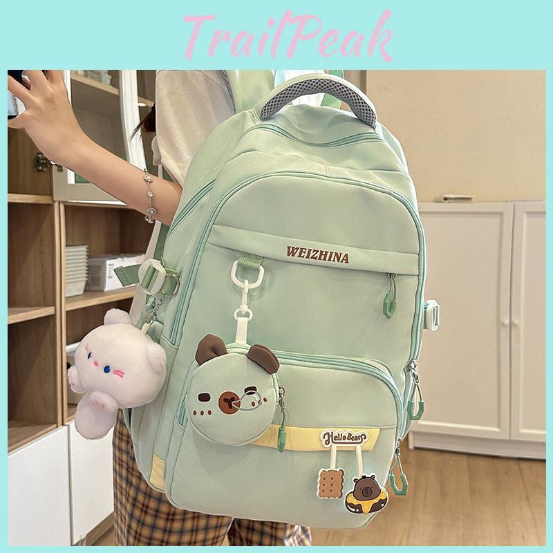 Color Simple Solid Letter Pattern Student Backpack With Decoration Pendant